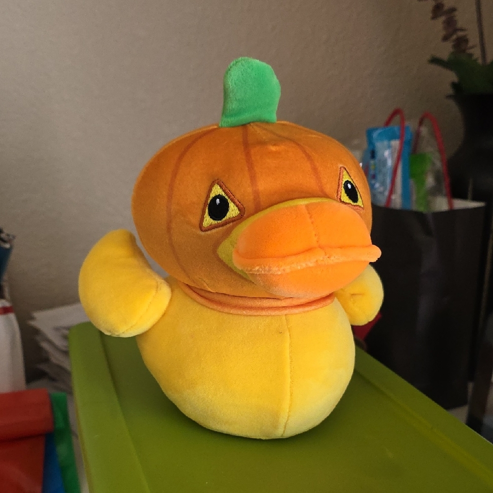 Yellow Duck Plush with Pumpkin Hat